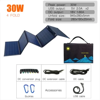 Panel Solar portátil plegable de 30W,5V(6A), 18V(2A)