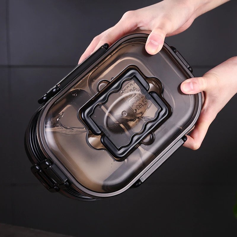 Fiambrera Bento Box de acero inoxidable UNISEX, caja de almuerzo portátil estilo japonés para trabajo de oficina, vajilla para horno microondas - Imagen 4