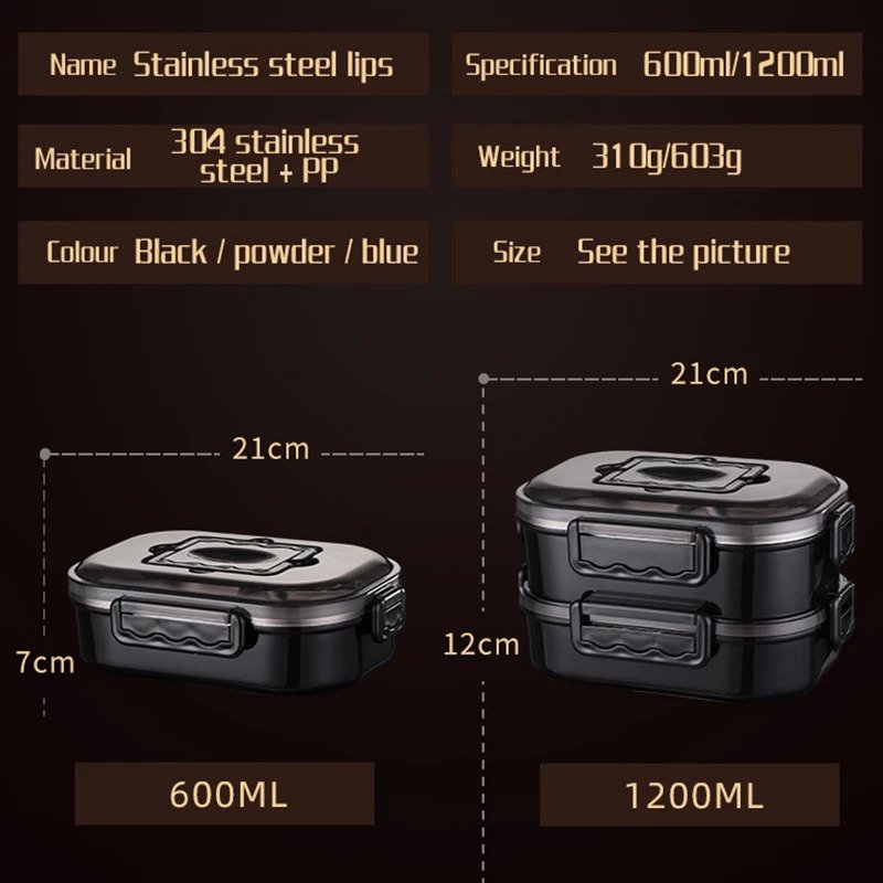 Fiambrera Bento Box de acero inoxidable UNISEX, caja de almuerzo portátil estilo japonés para trabajo de oficina, vajilla para horno microondas - Imagen 5