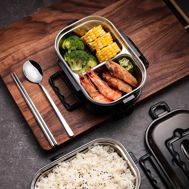 Fiambrera Bento Box de acero inoxidable UNISEX, caja de almuerzo portátil estilo japonés para trabajo de oficina, vajilla para horno microondas - Imagen 3