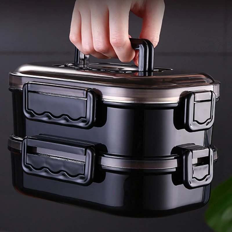 Fiambrera Bento Box de acero inoxidable UNISEX, caja de almuerzo portátil estilo japonés para trabajo de oficina, vajilla para horno microondas - Imagen 2
