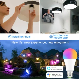 Bombilla inteligente B22 E27 con WiFi, 15W, lámpara LED RGB, funciona con Alexa/Google Home, 85-265V, temporizador regulable, color blanco