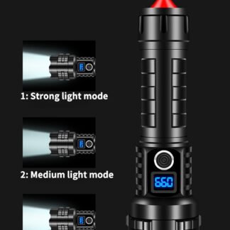Linterna LED multifuncional XHP70, linterna con Zoom telescópico, carga USB, martillo salvavidas de emergencia