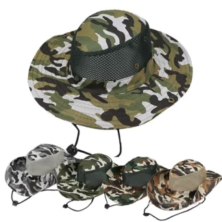 Sombrero de camuflaje para exteriores, sombrero de malla para el sol con protección Uv, para pesca, escalada, con luz transpirable