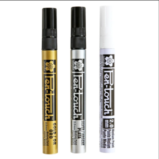 Rotuladores metálicos permanentes, Tinta indeleble 2mm: blanca, plateada y dorada