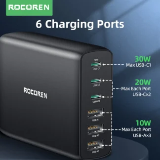 Rocoren-cargador 6 puertos , dispositivo de carga rápida 100W, 4,0, 3,0, para iPhone 14, 13 Pro, Xiaomi