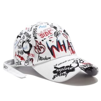 Gorro Grafiti Blanco con letras blancas y rojas para hombre