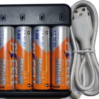 PACK 4 Pilas AA mas cargador, 1.6V NiZn, Recargables 2500mWH alta potencia, Alta duración